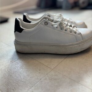 White Leather Sneakers with Black Accents
